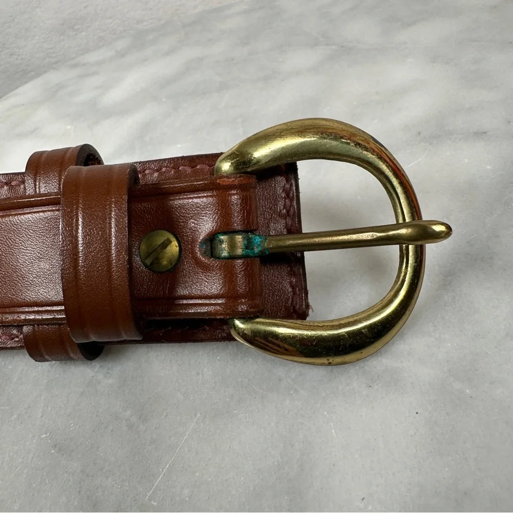 44 Brown dark Leather Belt gold buckle vintage brass ranger‎ western wide